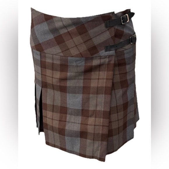 Gaelic Themes Scotland Tartan Kilt Skirt Plaid Brown Gray 27 Waist Buckle Wrap - Picture 3 of 11
